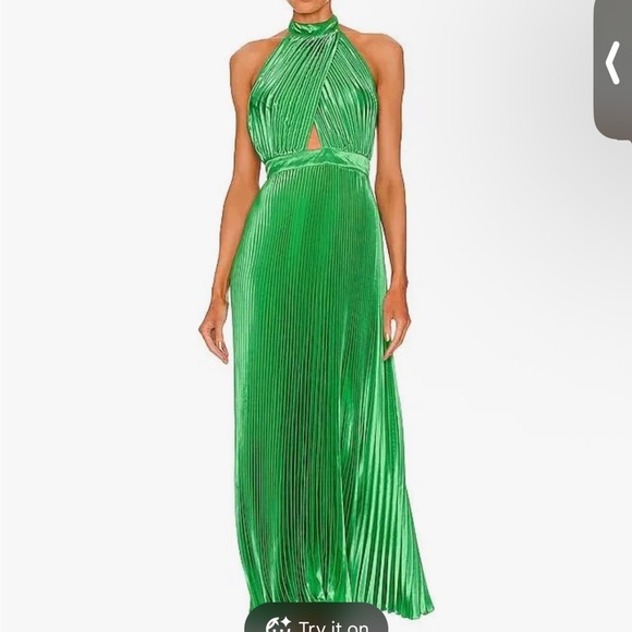 L’IDEE size 6 green pleated midi emerald dress green renaissance - Picture 3 of 10